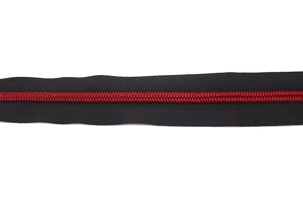 #5 Black Zipper Tape with Candy Apple Red Nylon Zipper Teeth - 3 Yards