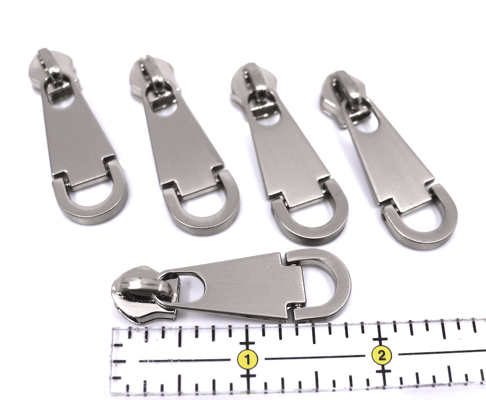 5 Silver or Nickel Metal Toothed Zipper Replacement Pull-ni